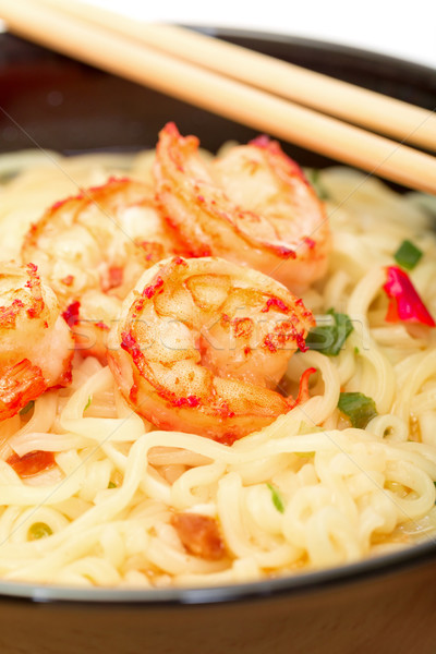 Stock photo: Shrimp and noodle soup bowl with chopsticks