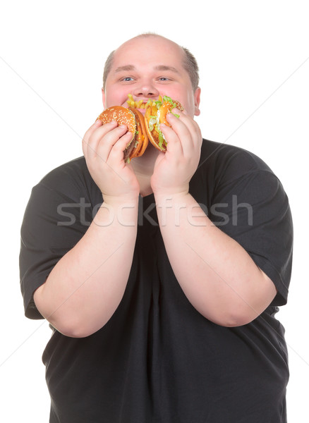 胖子 漢堡 白 食品 身體 商業照片 © Discovod