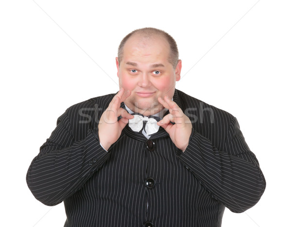 Portrait elegant very fat man in suit and bow Stock photo © Discovod