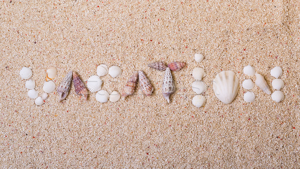 Title 'vacation' from sea shells with coral sand Stock photo © Discovod