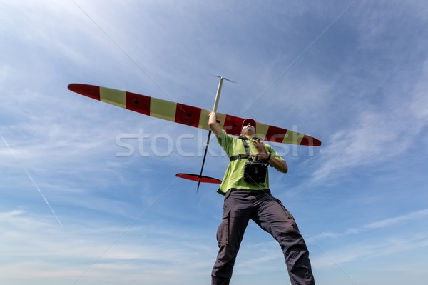 Man launches into the sky RC glider Stock photo © Discovod