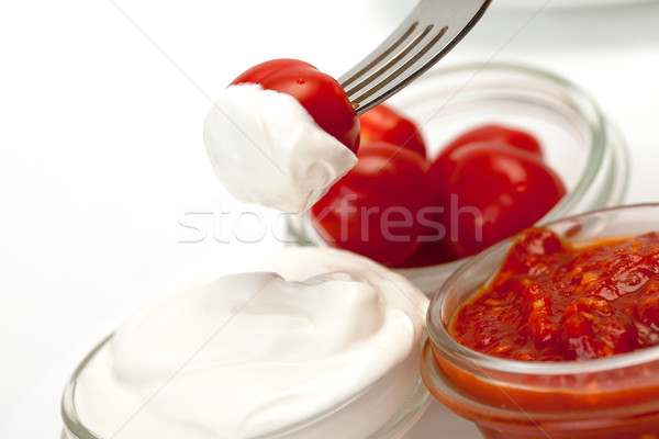 Crema agria tomate tenedor blanco naturaleza comer Foto stock © Discovod