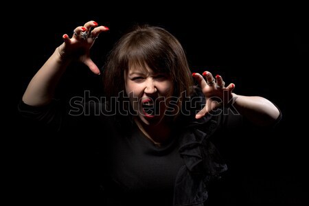 Foto stock: Mujer · berrinche · gritando · ira · aire
