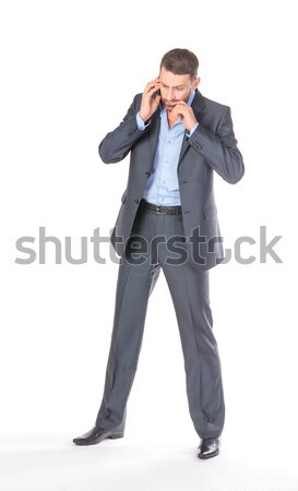 Foto stock: Retrato · empresário · telefone · móvel · branco · negócio