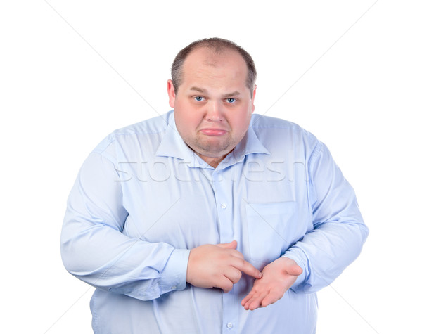 不快樂 胖子 藍色 襯衫 孤立 男子 商業照片 © Discovod