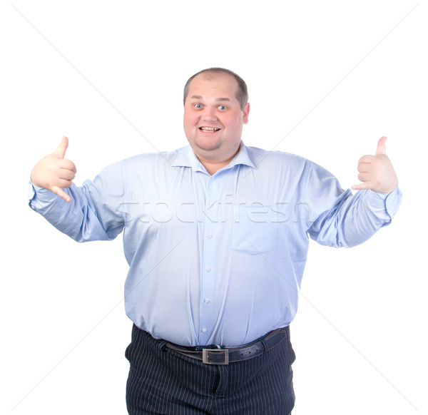 商業照片: 快樂 · 胖子 · 藍色 · 襯衫 · 孤立 · 男子