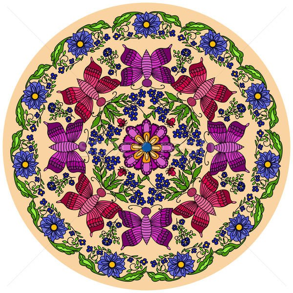 Vector Round Ornament with Butterflies and Flowers Stock photo © Discovod