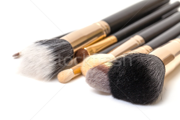 化妝刷 集 白 女子 面對 頭髮 商業照片 © Discovod
