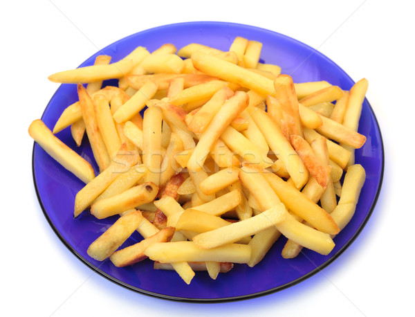 Foto stock: Frito · patatas · azul · placa · blanco · rápido