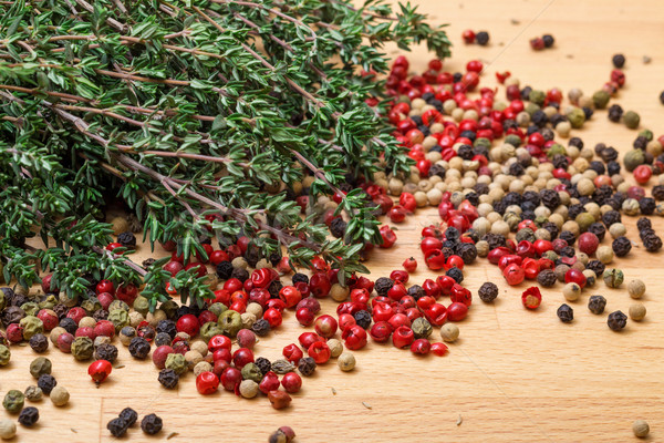 Dry thyme with multicolored peppercorn Stock photo © Discovod