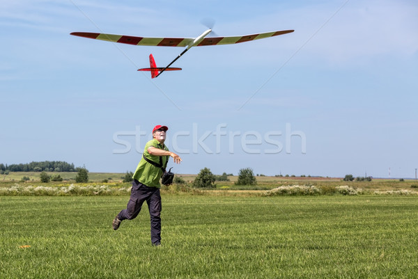 Man launches into the sky RC glider Stock photo © Discovod