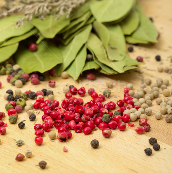 Dry bay laurel leaf with multicolored peppercorn Stock photo © Discovod