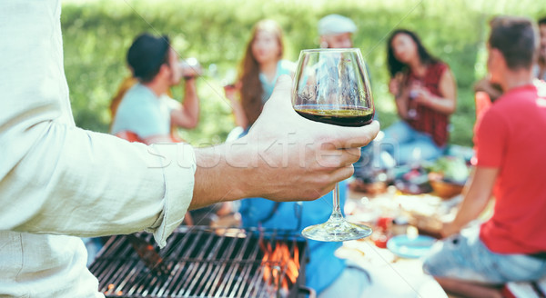 Stock foto: Jungen · Freunde · Grill · Picknick · Natur · Gruppe · Menschen