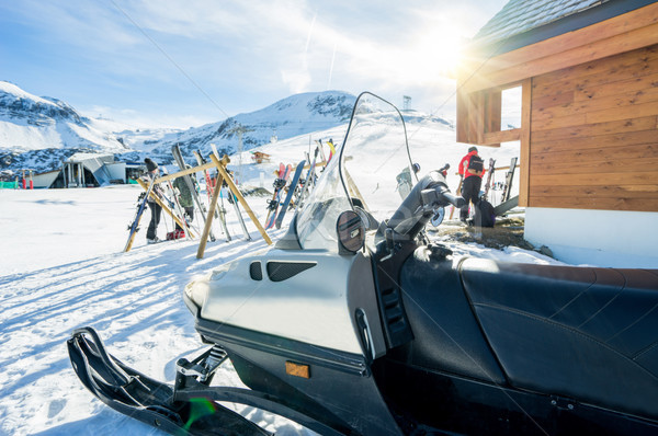 View of winter snow vacation resort - Ski,snowboards and snowmob Stock photo © DisobeyArt