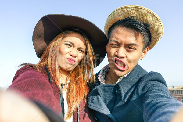 [[stock_photo]]: Asian · couple · drôle · visages