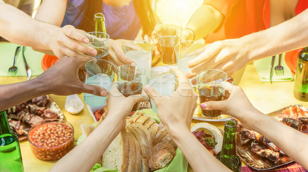 Group of friends toasting with aperitif eating barbecue outdoor  Stock photo © DisobeyArt