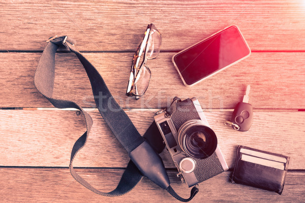 Outfit of traveler, photographer, student, teenager, young man - Stock photo © DisobeyArt