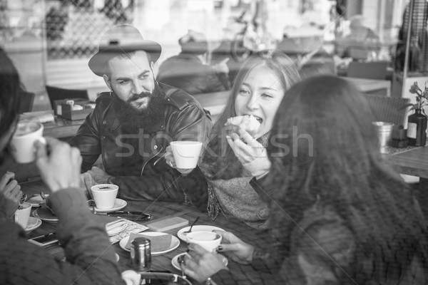 Foto d'archivio: Felice · amici · mangiare · colazione · bere · caffè