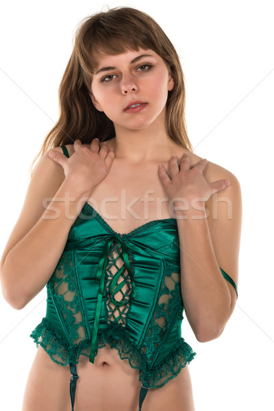 Zielone dość młodych brunetka dziewczyna Zdjęcia stock © disorderly