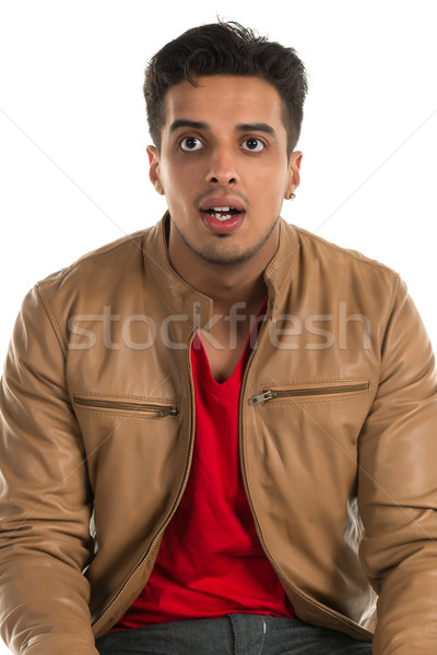 Zdziwiony człowiek przystojny młodych indian piękna Zdjęcia stock © disorderly