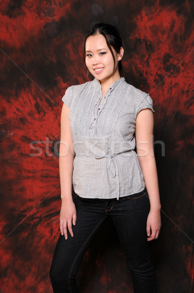 азиатских девушки довольно серый блузка черный Сток-фото © disorderly