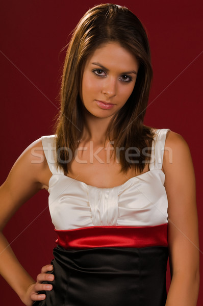 ブルネット 美しい 小さな 白 赤 黒のドレス ストックフォト © disorderly