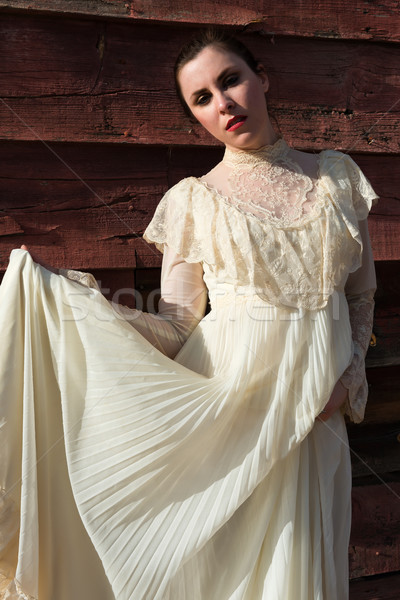 ストックフォト: ドレス · かなり · ブルネット · ヴィンテージ · 少女 · 女性