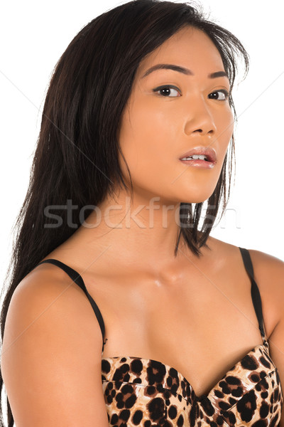 フィリピン女性 かなり 女性 ヒョウ 印刷 黒のドレス ストックフォト © disorderly