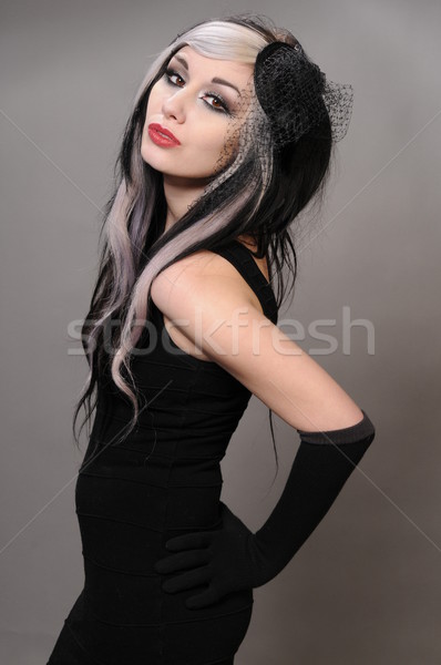 гот девушки довольно волос Vintage черное платье Сток-фото © disorderly