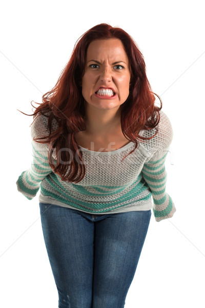 Pasiasty sweter dość kobieta kobiet piękna Zdjęcia stock © disorderly