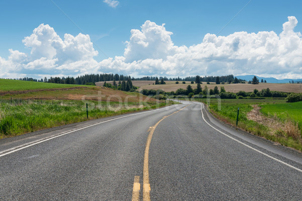 Drogowego wzgórza chmury autostrady pola Zdjęcia stock © disorderly