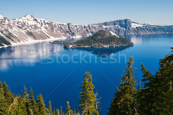 Krater jezioro śniegu lata Oregon wody Zdjęcia stock © disorderly