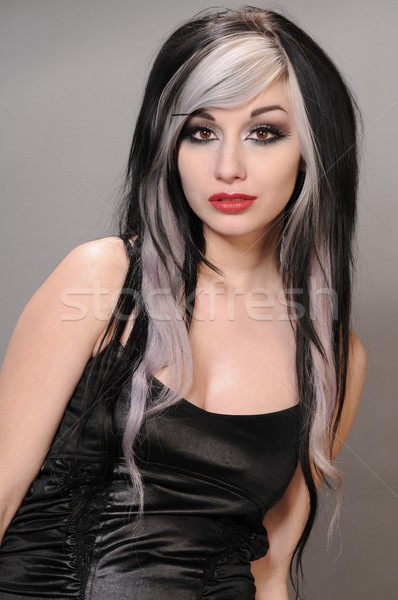 Goth fille joli cheveux vintage robe noire Photo stock © disorderly