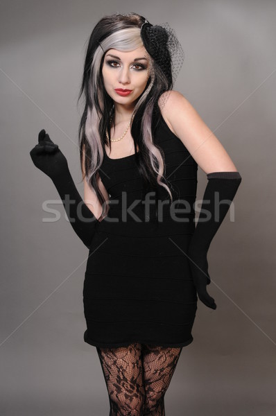 Goth fille joli cheveux vintage robe noire Photo stock © disorderly