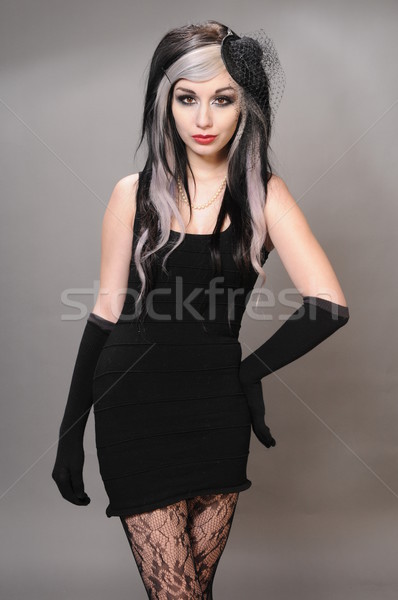 гот девушки довольно волос Vintage черное платье Сток-фото © disorderly