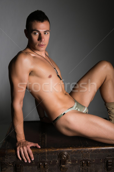 Genç yakışıklı çıplak erkek asker iç çamaşırı Stok fotoğraf © disorderly