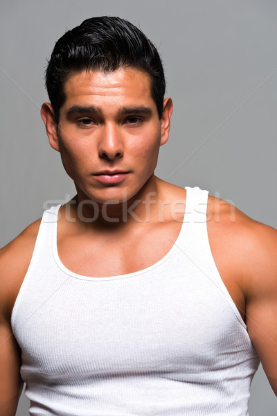 Junger Mann sportlich weiß Unterhemd schwarz dunkel Stock foto © disorderly