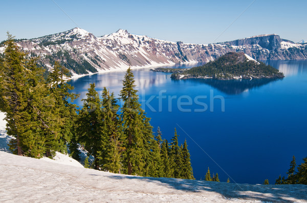 Krater See Schnee Sommer Oregon Wasser Stock foto © disorderly