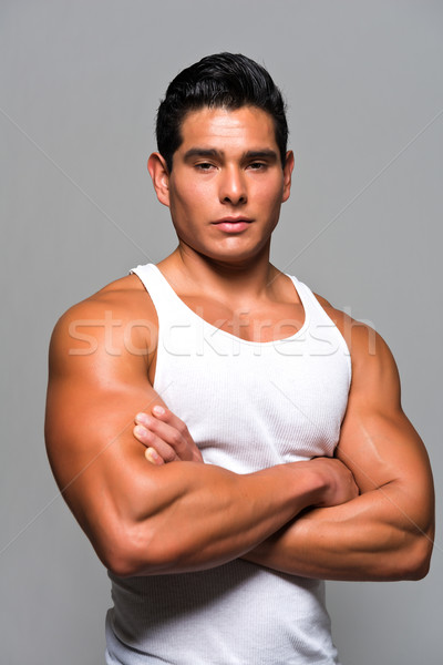 Junger Mann sportlich weiß Unterhemd schwarz dunkel Stock foto © disorderly