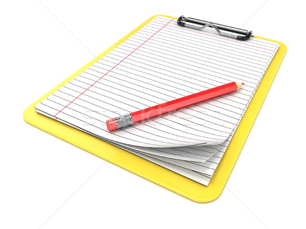 Yellow clipboard and blank lined paper. 3D Stock photo © djmilic