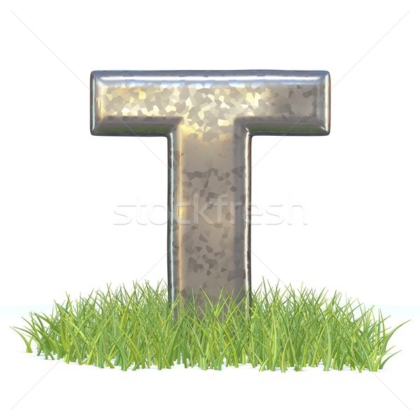 Galvanized metal font Letter T in grass 3D Stock photo © djmilic