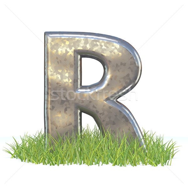Galvanized metal font Letter R in grass 3D Stock photo © djmilic