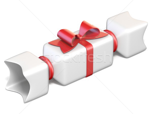 White gift box and red ribbon bow 3D Stock photo © djmilic