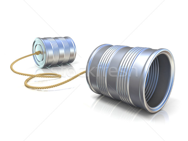 Communication concept: tin can children telephone with rope. 3D Stock photo © djmilic
