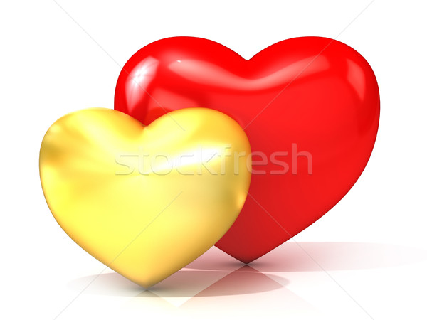 Czerwony złota serca 3D 3d ilustracja Zdjęcia stock © djmilic