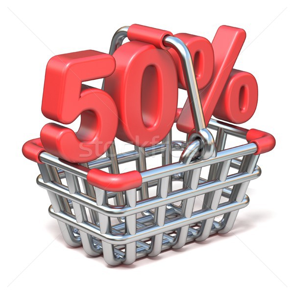 Stock fotó: Fém · bevásárlókosár · 50 · százalék · felirat · 3D