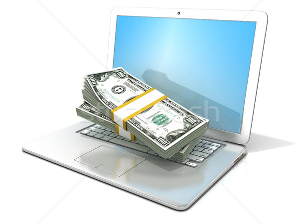 Laptop with stacks of hundreds dollars. 3D Stock photo © djmilic