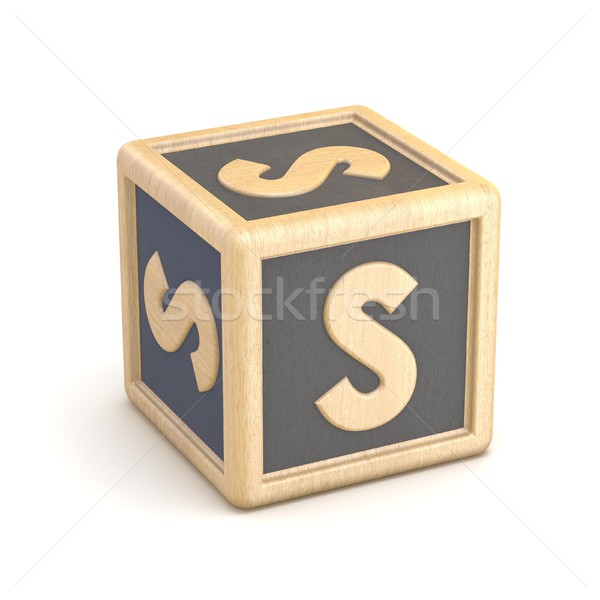 Stock photo: Letter S wooden alphabet blocks font rotated. 3D