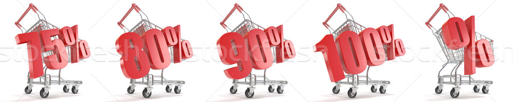 75%, 80%, 90%, 100%, % ercent discount in front of shopping cart Stock photo © djmilic
