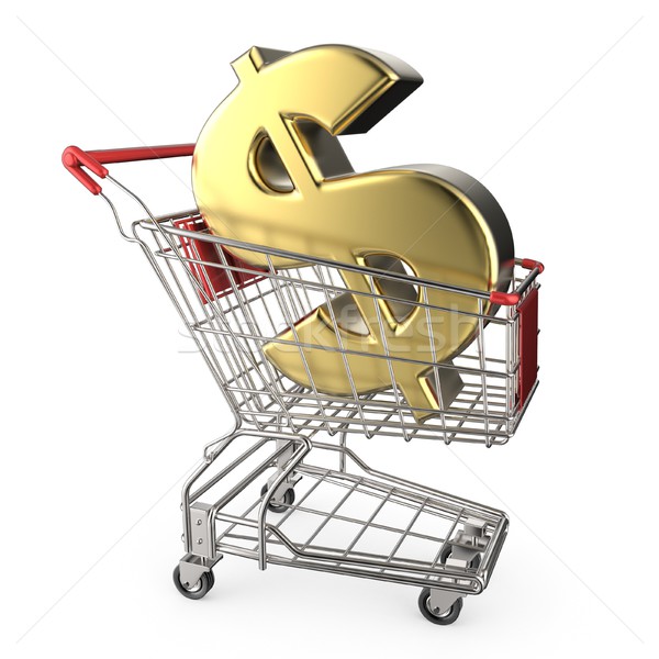 Vermelho carrinho de compras dourado dólar moeda assinar Foto stock © djmilic